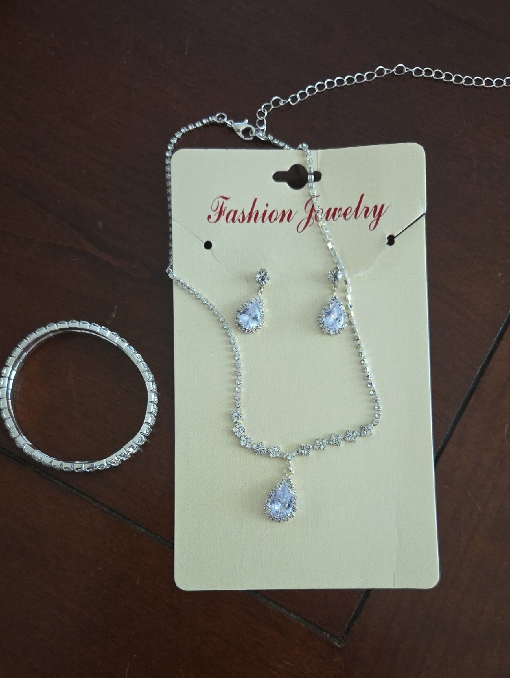 Fashion Jewelry Silver Clear Crystal Teardrop Necklace, Earrings & Braclet